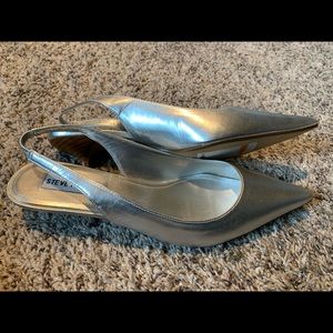 Steve Madden Metallic Silver Kitten Heel Sling Back Strap Shoes